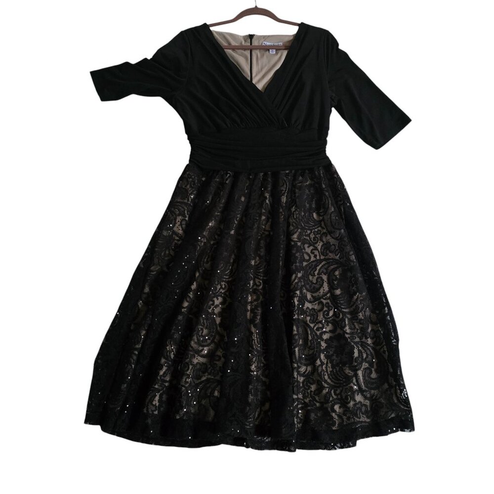 Stunning Holiday Party Formal Sequined Skirted Dress by NorthStyle – Size 14P